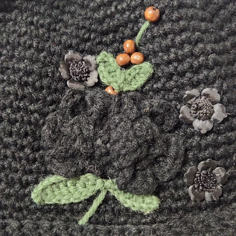 TWO Knit Beanies with Floral Bead Design Like New!